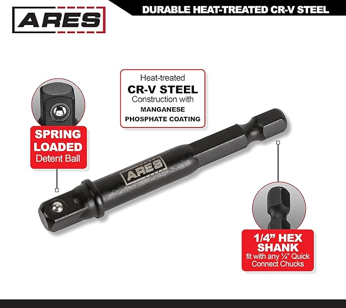 ARES 70384-10-Piece 1/4-Inch Drive 3-Inch Impact Grade Socket Adapter Set - Turns Impact Drill Driver into High Speed Socket Driver