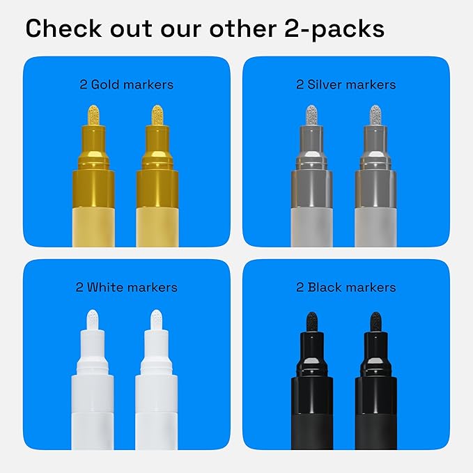 ARTISTRO 2 Silver Acrylic Paint Markers - 3mm Medium-Tip Paint Pens - Perfect for Crafting, Art Projects, & More