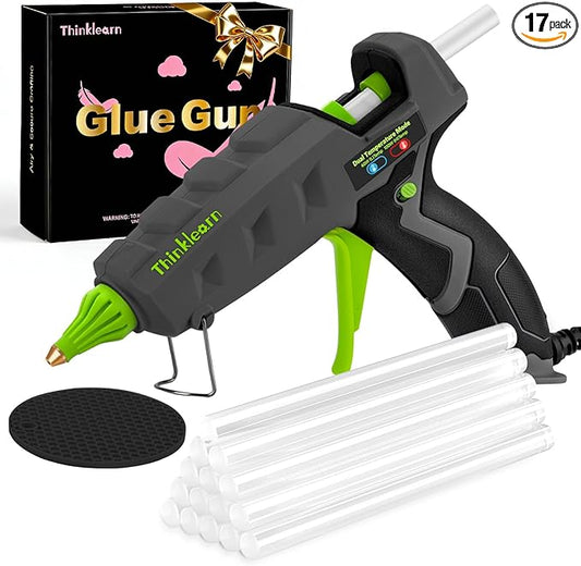 ThinkLearn 60/100W Dual Power Hot Glue Gun Kit with 15 Glue Sticks (7/16"), Heavy Duty Large Glue Gun for Crafts, DIY, Home Repairs - Gray