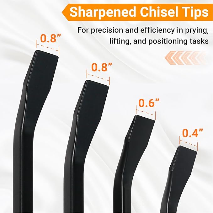4-PC Pry Bar Set, Heavy Duty Pry Bar, Thicker Strike Cap Handle, Automotive and Mechanic Hand Tools