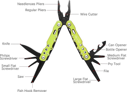 RoverTac 14 in 1 Multitool - Knife, Pliers, Screwdrivers, Saw, Bottle Opener - Perfect for Camping, Survival, Hiking, Repairs
