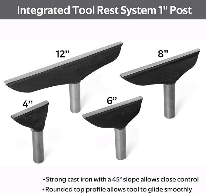 Integrated 12" Tool Rest with 1"(25.4mm) Post with Length 80mm for WoodTurning Lathes.