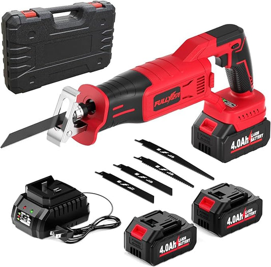 Reciprocating Saw Cordless, 0-3500 SPM Power Reciprocating Saw, Tool-Free Blade Change, Brushless Recipro Saws with 2 * 4.0Ah Battery & 4 Blades, Cordless Saw for Wood/Metal/Plastic Cutting