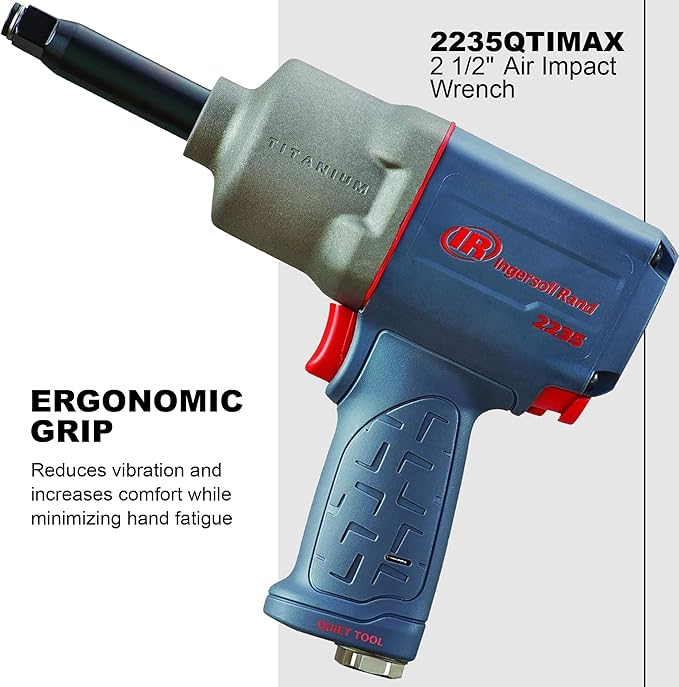 Ingersoll Rand 2235QTIMAX-2 1/2" Air Impact Wrench, 2" Ext Anvil, Quiet, 1300 ft-lb Torque, Titanium Hammercase, Friction Ring Retainer, Pistol