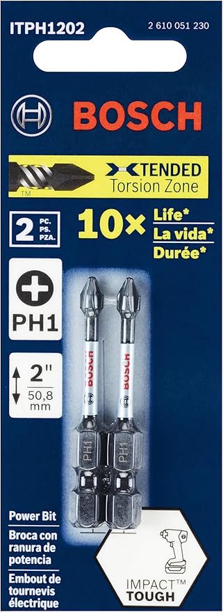 BOSCH ITPH12B 10-Pack 2 In. Phillips #1 Impact Tough Screwdriving Power Bits