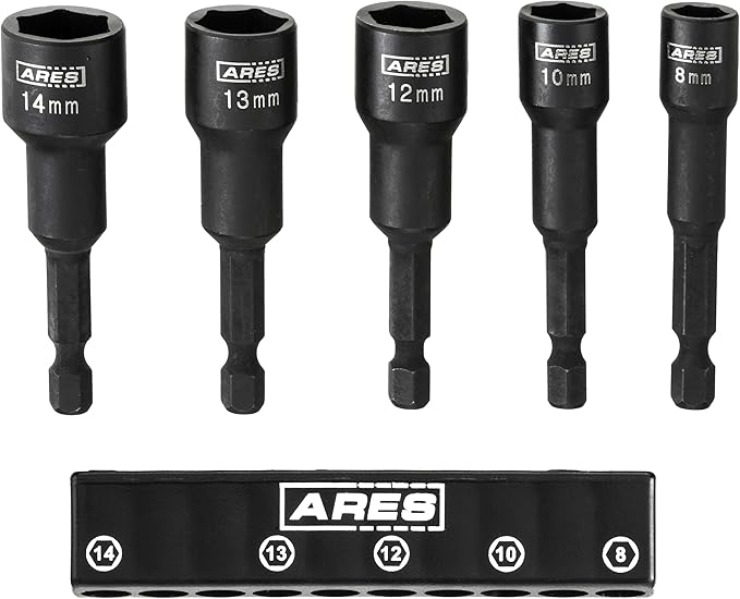 ARES 70029 - Metric Impact Magnetic Nut Driver Set - 2 1/2-Inch Impact Grade Nut Setter with Industrial Strength Magnet