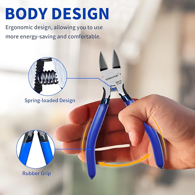 Wire Cutters 5", 5 Pack KAIHAOWIN Precision Flush Cutters Ultra Sharp Wire Cutters for Crafting Side Cutters Wire Snips Spring Loaded Dikes Wire Cutter for Jewelry Making, Blue with Black Handle