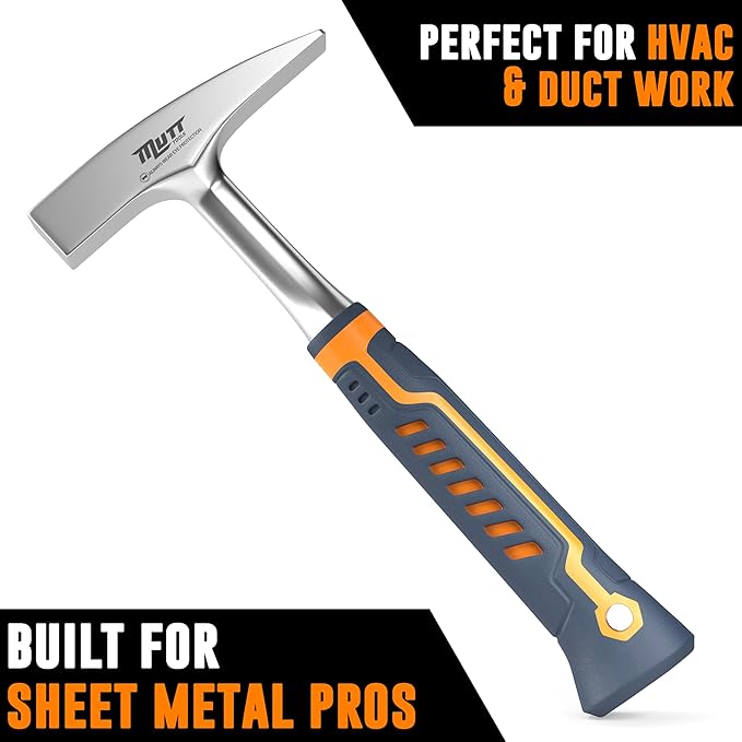 Mutt Tools 18oz Sheet Metal Hammer - Professional Tinners Hammer for Metal Shaping - Forged HVAC Hammer with Ergonomic Handle for Duct Work & Sheet Metal Projects