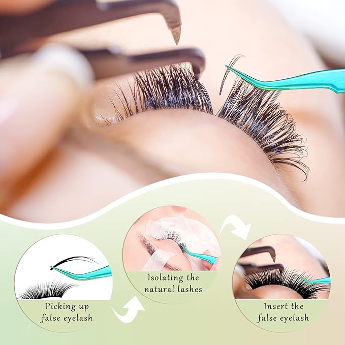 Mudder 6 Pcs Lash Tweezers High Precision Eyelash Tweezers for Lash Extension, Straight and Curved Tip, Stainless Steel for Volume Eyelash Cluster Tools Girls Women Beginners(Laser)