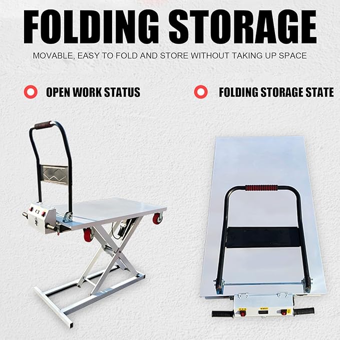 Hydraulic Lifting Platform, Hydraulic Lift Table cart, Electric Single Scissor Lift Table, Lifting Dolly with 4 Wheels, 300kg Capacity (Stainless Steel - 100 * 75cm)