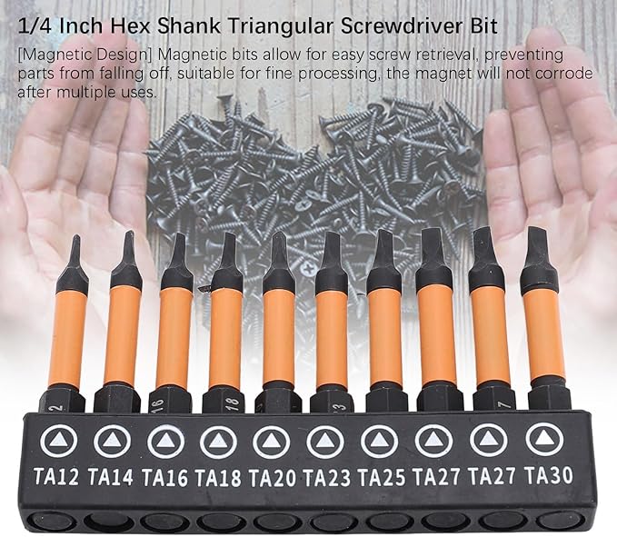 Triangle Screwdriver Set,10 Pcs50mm Length 1/4 Inch Hex Shank S2 Alloy Steel Magnetic Triangular Drill Bit