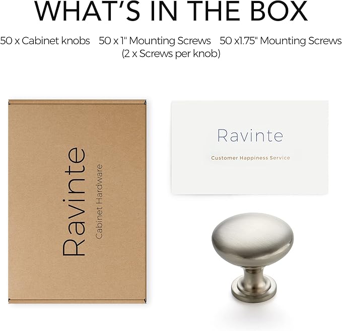Ravinte 50 Pack Kitchen Cabinet Knobs Dresser Knobs Satin Nickel Drawer Pulls Brushed Nickel Door Handles for Drawer Cupboard and Dresser