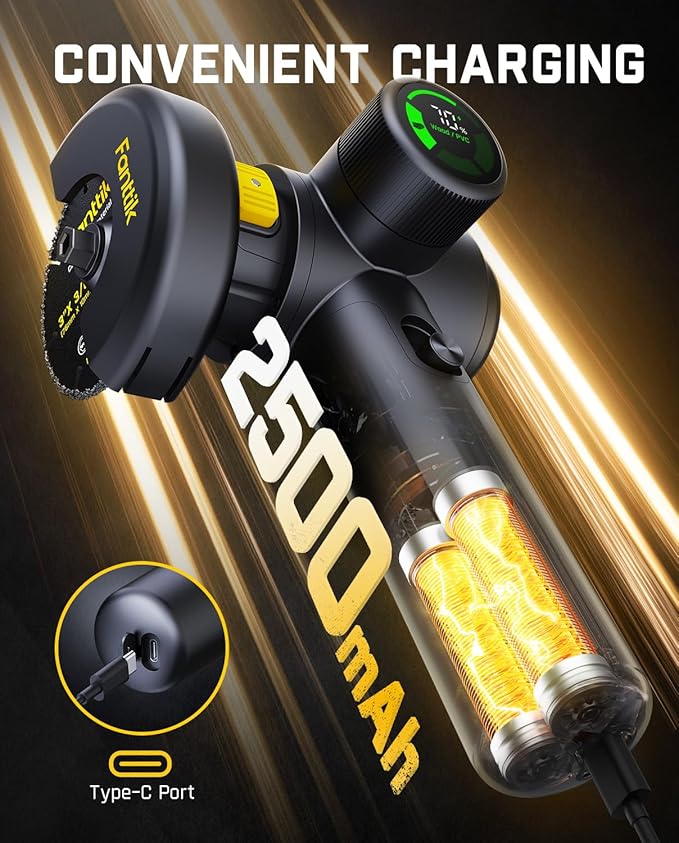 Fanttik M10 ACE Cordless Angle Grinder Brushless, Compact Cut Off Tool with LED Display, 3 Variable Modes, Double Security, Type-C Fast Charging, 10000RPM Mini Cutter with 4 Blades