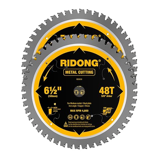 2 Pack 6-1/2 Inch 48 Teeth Steel and Metal Cutting Circular Saw Blade, 5/8" Arbor, Thin Kerf, Professional Carbide Tipped Blade for Angle Iron, Medium Metal, Steel Plate, Copper/Brass, EMT Conduit