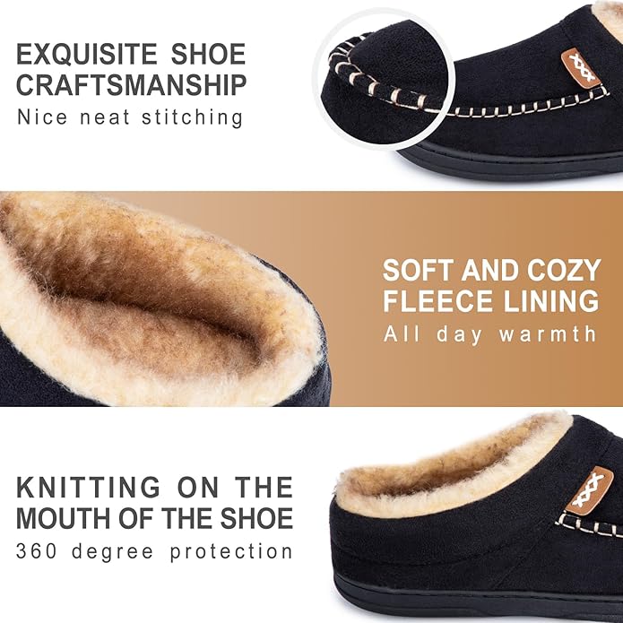 ATHMILE Mens House Shoes Fuzzy Warm Moccasin Memory Foam House Slippers for Men Cozy Winter Mens Slippers for Home Bedroom Indoor Outdoor