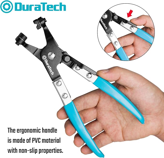 DURATECH Hose Clamp Pliers, Hose Clamp Tool with Swivel Flat Band, Automotive Repair Tool for the Removal and Installation of Ring-Type and Spring Band Clamps