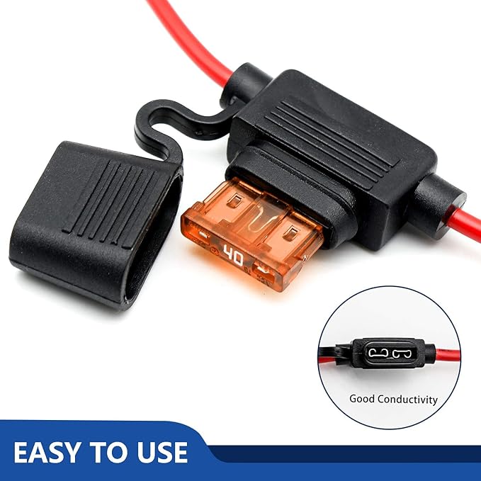 10 AWG Inline Fuse Holder - 12 Volts Fuse Holder for 40A Blade Fuse (6 Pack)