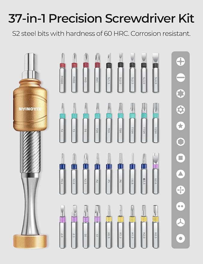 37 in 1 Precision Screwdriver Set XIAONIAN Mini Screwdriver,Small Screwdriver Set,Compact Micro Repair Tool Kit with Magnetic Tip 360째Spin,for DIY,Phones,Laptops,Watch,Eyeglasses,Small Appliances