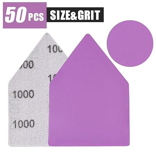 1000 Grit Sandpaper 50PCS, 90mm x 65mm Triangle Sanding Sheets, Fits Milwaukee M12 Fuel Sander, Hook & Loop Detail Sander Pads, Ceramic Alumina Abrasive Sand Paper for Wood Finishing, Detail Sanding