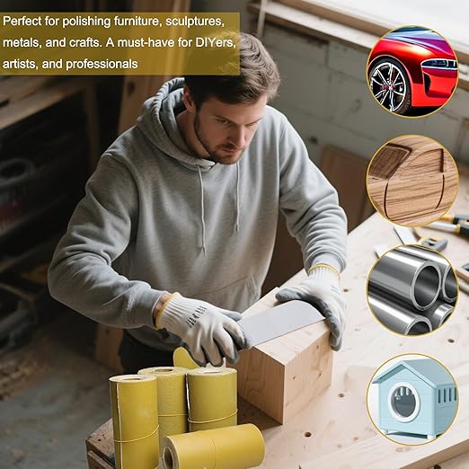 Total 20 Yards Long 4-1/2" Wide PSA Continuous Roll Set - 80 120 220 320 Grit Longboard Sandpaper, Self Adhesive Stickyback Sanding Sheets Sandpaper for Automotive, Woodworking, Hand Sanding Blocks