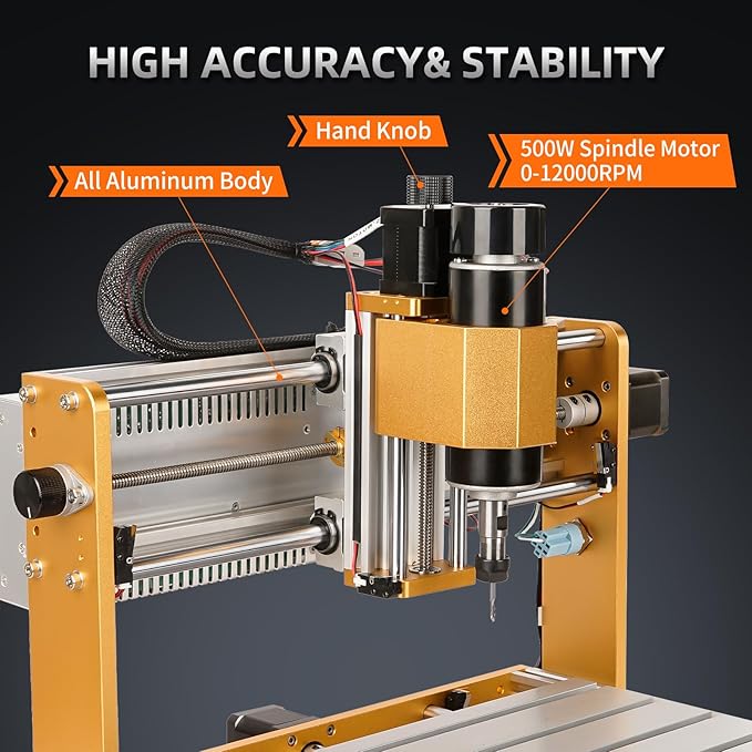 LUNYEE 3018 PRO MAX CNC Machine 500W All-Metal CNC Router Machine 3 Axis Limit Switches & Emergency-Stop with GRBL Offline Control for Cutting Wood Acrylic MDF Plastic, Working Area: 300 x 180 x 80mm