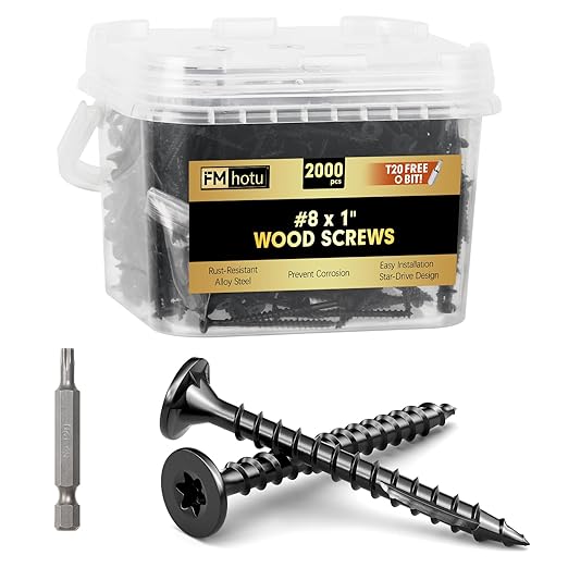 #8 x 1” Deck Screws, 2000Pcs Star Drive Wood Screws, Rust Resistant Timber Screws for Timber/Log/Landscaping Wood, T20 Star Bit Included, Black