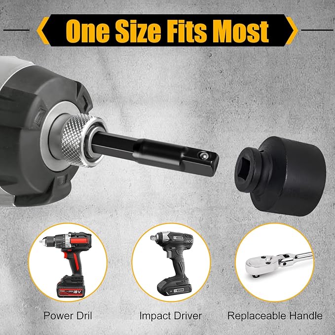 Drill Socket Adapter 8 Piece, Black Impact Sockets Adapter Set Fit for 1/4", 3/8", 1/2" Hex Shank, 5 Different Lengths Socket Drill Adapter, Universal 1/4 Socket Adapter