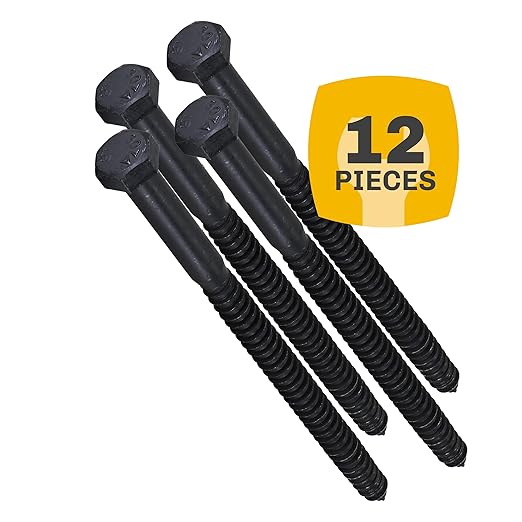 1/2" x 8?? 12-Piece Black Lag Bolt, Rustproof 4-Layer Ceramic BLAKOTE, 2X Protection of Galvanized Lag Screws, for Decks Pergolas by Makers Bolt