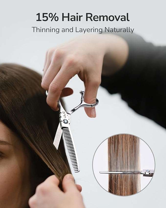 ULG Hair Thinning Scissors 6.7??Shark Series 100% Japanese Stainless Steel, Offset Handle, 30-Tooth Seamless Thinner 15% Hair Removal, Professional Barber Layering Shears for Salon & Home Hair Styling