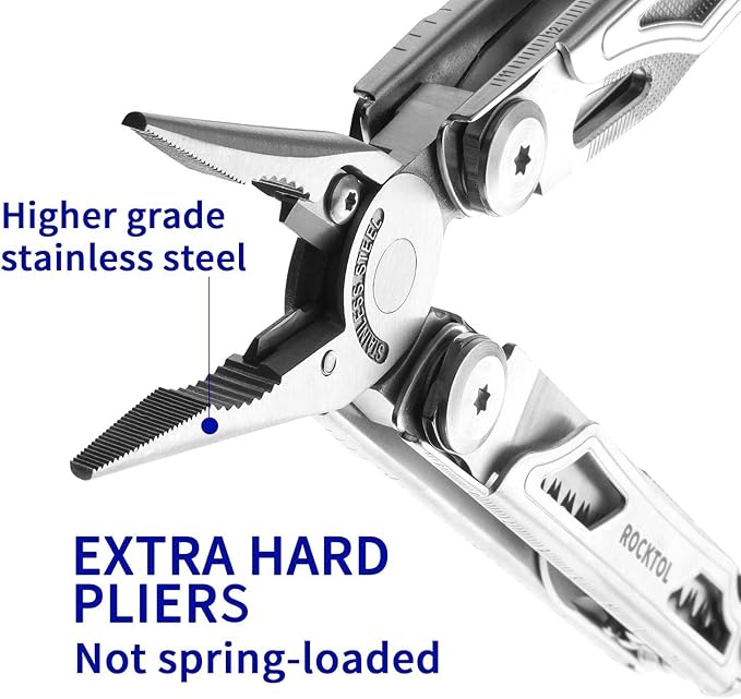 ROCKTOL Multitool, 22-in-1 Multi-tool Pliers with Fire Starter, Emergency Whistle, Glass Breaker, Safety Locking and Nylon Sheath for Survival, Camping, multitool for men