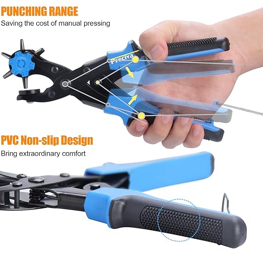 Preciva Hole Punch Plier, Revolving Punch Tool Kit with Pliers, Ruler, Grinding Rod, Plastic Hammer, 340pcs Snap Fasteners & Rivets