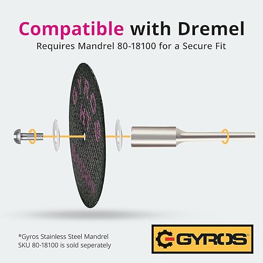 GYROS 1.5??Resin Cut-Off Wheels for Rotary Tools | 12 Double Fiberglass Reinforced Discs | For Wood, Plastic, Stone, Aluminum, Copper, Brass | Dremel Cutting Tool Accessory | Made in USA 11-32154/12