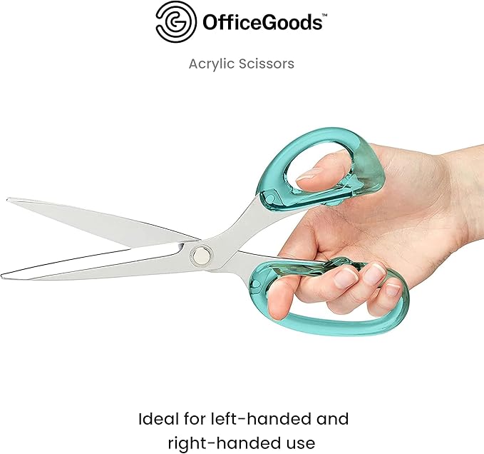 OfficeGoods 9??Stainless Steel Acrylic Scissors for Office and Home - Aesthetic and Sharp All Purpose Scissors, Perfect for Sewing, Arts and Crafts - Green Silver Metal