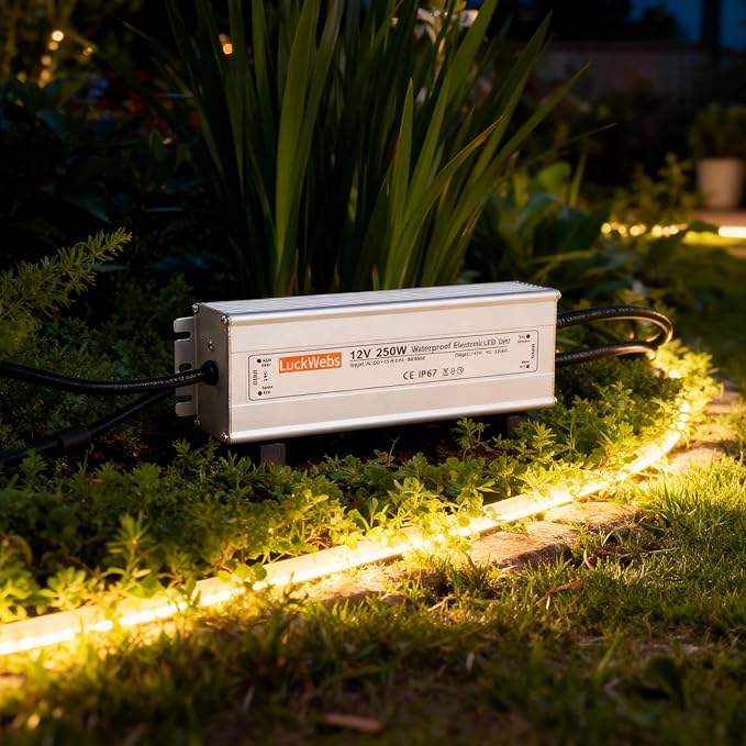 LED Driver 12V250W Waterproof Power Supply AC 90-130V to DC 12V20.8A Low-Voltage Transformer IP67 Converter Suitable for Indoor Outdoor 12 Series LED Strip Lights