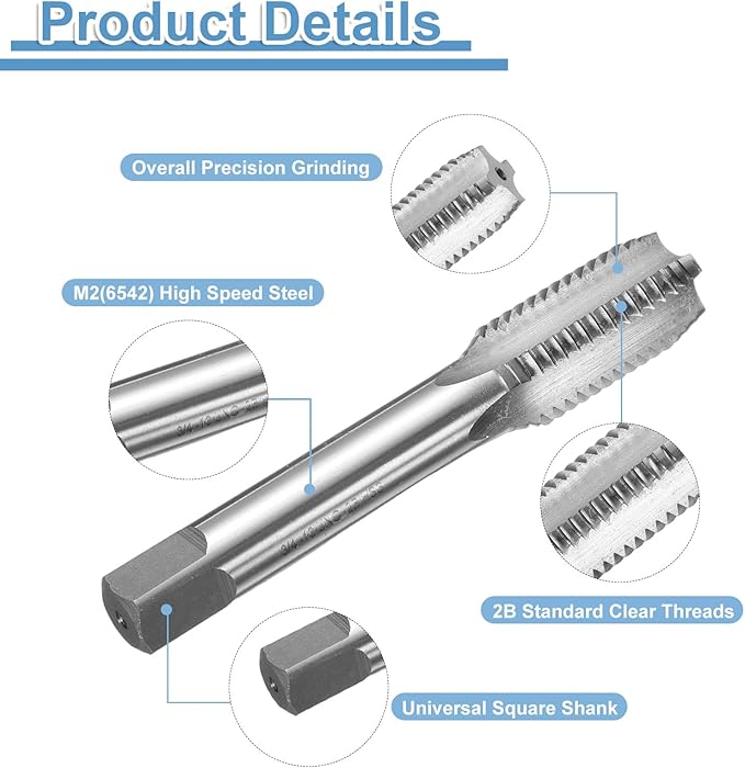 uxcell Hand Bottom Tap 3/4-10 UNS 2B Thread Bottoming Style Threading Taps High Speed Steel HSS6542 Straight Flutes Screw Tapping Tool
