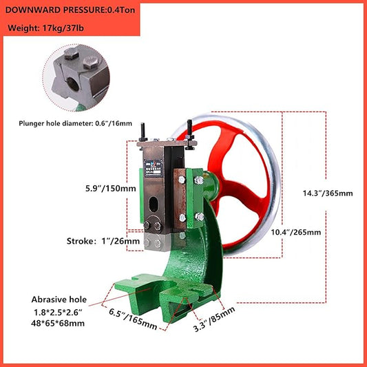Manual Benchtop Punch Press,Precision Handwheel Press, Cast Iron Heavy Duty Manual Benchtop Arbor Press,metal Punch Press For Stamping Bending Forming Stretching, 0.4/0.6/0.8/1/1.2 Ton(0.4ton)