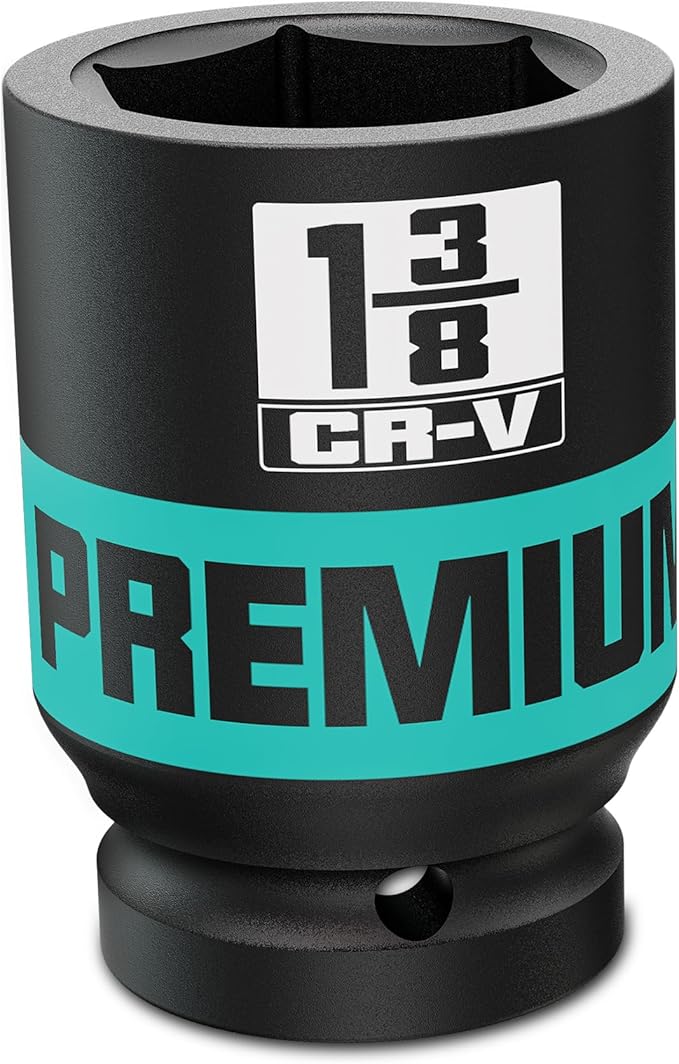 1" Drive Deep 6 Point Impact Socket, 1-3/8 '' Deep Socket, SAE, CR-V, Color-Coded for Auto Repair, Mechanics & DIY
