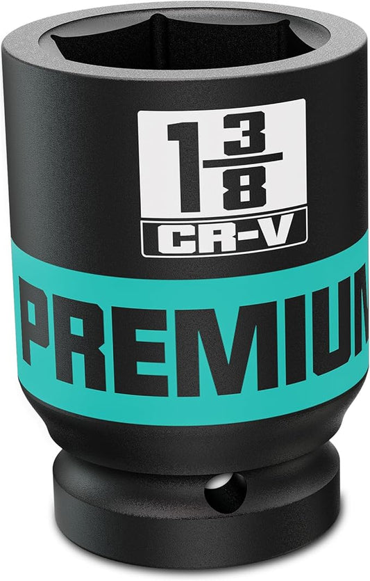 1" Drive Deep 6 Point Impact Socket, 1-3/8 '' Deep Socket, SAE, CR-V, Color-Coded for Auto Repair, Mechanics & DIY