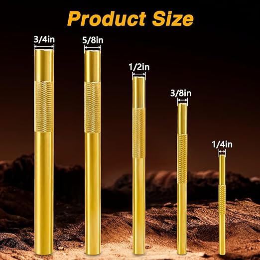 5 PCS Brass Drift Punch Tool Set for 1/4??3/8 ??1/2 ??5/8 ??3/4 ??Non-Sparking Hand Tool Brass Drift Punch Set Replace#: 045256670034 67003-MAI