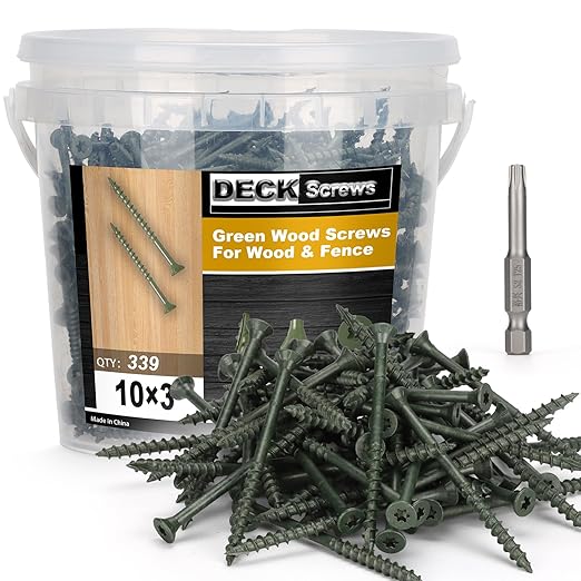 Deck Screws #10 x 3?쇺? T25 Star Torx Drive Flat Head Wood Screws, Green, 5lb