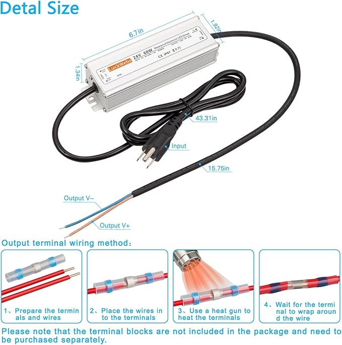 24V60W Waterproof LED Driver Power Supply AC90-130V to DC24V2.5A Low Voltage IP67 Transformer Outdoor LED Garden Light Power Supply Suitable for Indoor and Outdoor 24V Devices