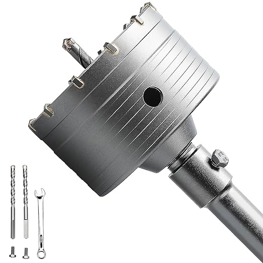 4-1/8 inch / 105mm Concrete Hole Saw with SDS Plus Shank Connecting Rod, 6.3mm Tungsten Carbide Tip for Concrete, Cement, Brick Wall