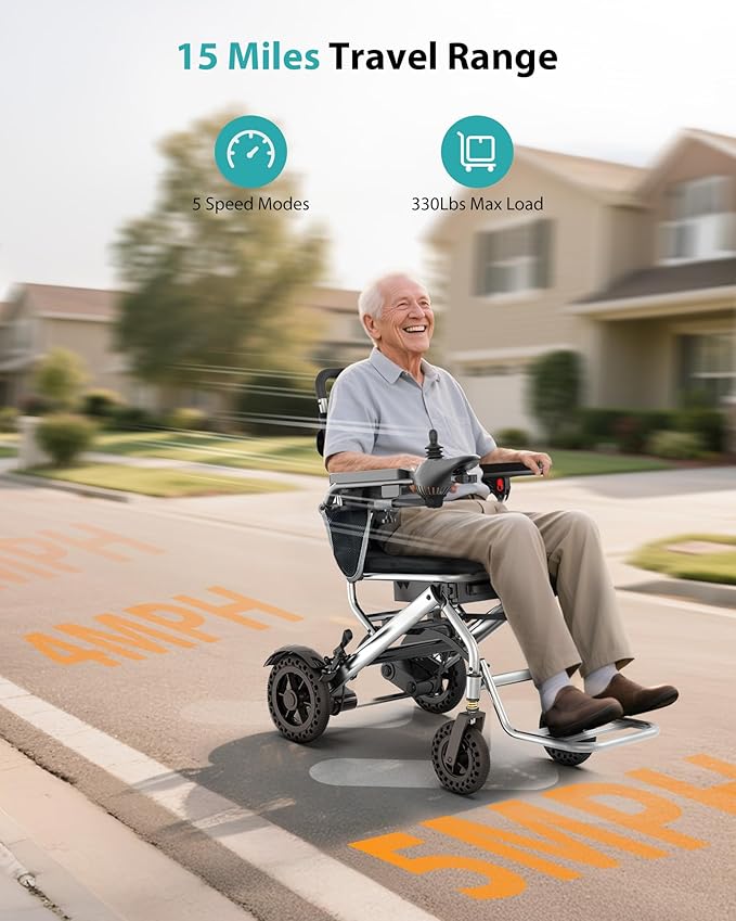 Goldseason 330lb Bearing Portable Electric Wheelchair for Adults & Seniors ??33lbs Lightweight Electric Wheelchair, Side Pockets for Essentials, Airline Approved for Travel, Silver-Gray