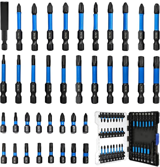 NORTOOLS 38PCS Impact Screwdriver Bit Set,Phillips, Pozi and Torx wih 1/4??Hex-Shank Drill Bits, S2 Magenetic Nut Driver Set for Impact Drills and Power Screwdrivers, Extendable bit Holder