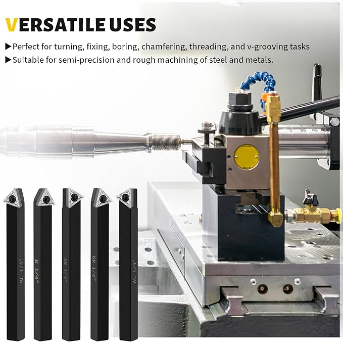 Metal Lathe Cutting Tools,5 Sets of 1/4 Carbide Metal Cutting Tool Bits Kit竊똈ndexable Lathe Turning Tool竊똂arbide Lathe Tools For Metal