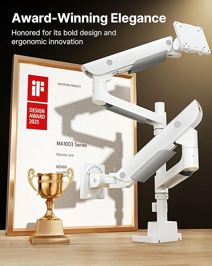 monTEK Sleek Aluminum Monitor Arm for 17??7??Ultrawide Screens up to 59.4 lbs, USB 3.0 A/C, Heavy Duty Dual Monitor Arm Desk Mount, Pneumatic Lift, Quick-Release Plate, Clamp/Grommet, max VESA 100x100