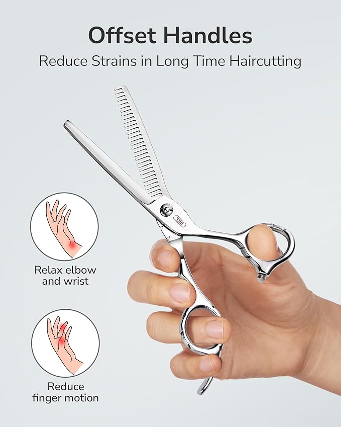 ULG Hair Thinning Scissors 6.7??Shark Series 100% Japanese Stainless Steel, Offset Handle, 30 V-Tooth Thinner 25% Hair Removal, Professional Barber Layering Shears for Salon & Home Hair Styling