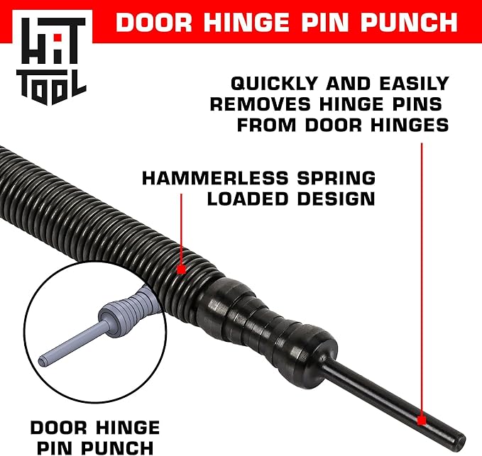 HIT Tool Door Hinge Pin Removal Tool ??Spring Driven Door Hinge Pin Remover and Soft Face Brass Hammer Punch Set