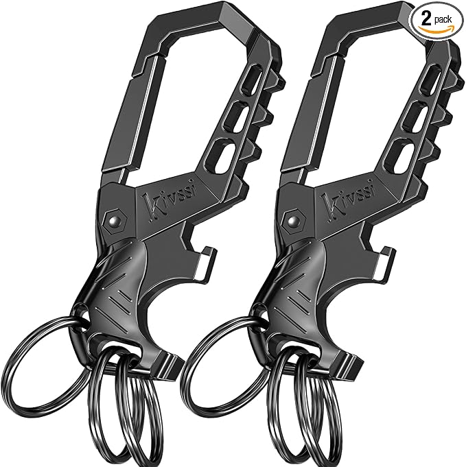 Heavy duty metal keychains, Carabiner clip Car key chains,Fashion family keychain bottle opener and 3 Key Rings suitable for men and women.(Black-2pcs)