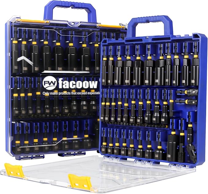 55PCS Impact Nut Driver Set, Magnetic Nut Driver Set for Impact Drills and Premium Deep Drivers, Wing Nut Setters, 1/4'' Quick Change, Bit Extension, S2 Steel Bits, Pivoting Nut Setter
